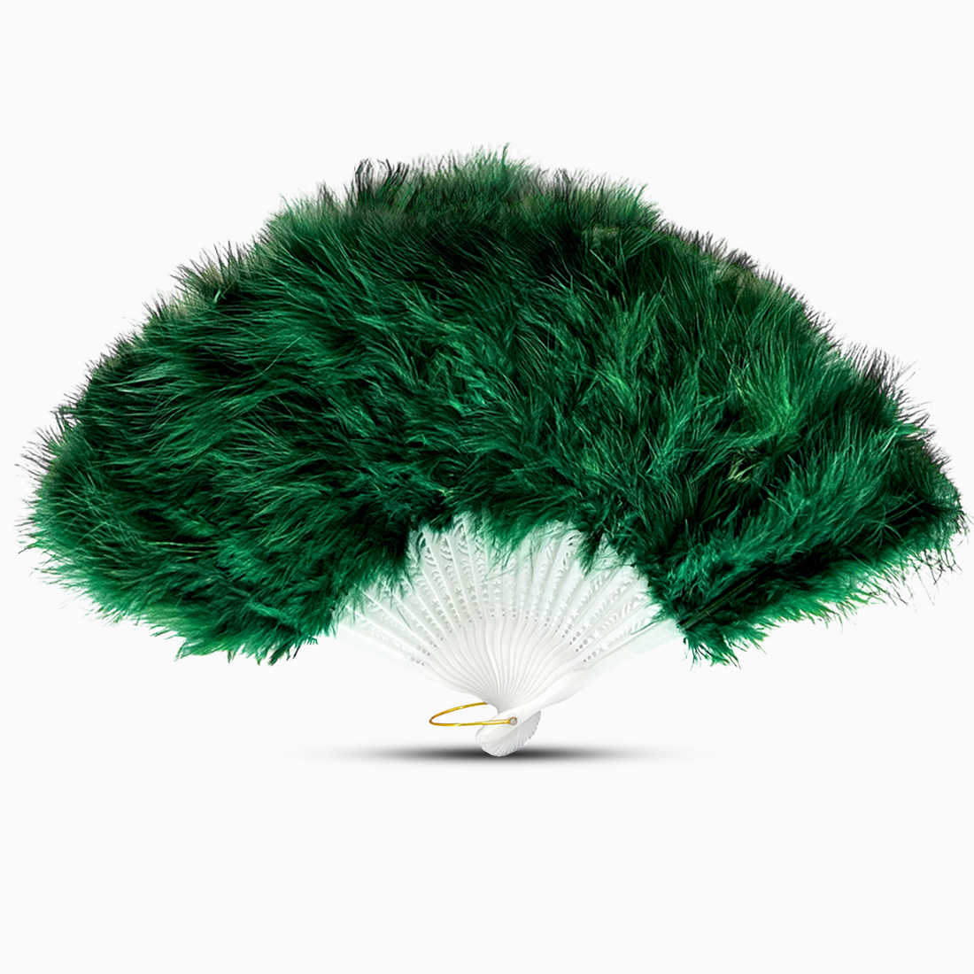 A Emerald Green marabou feather fan displayed against a clean white background.