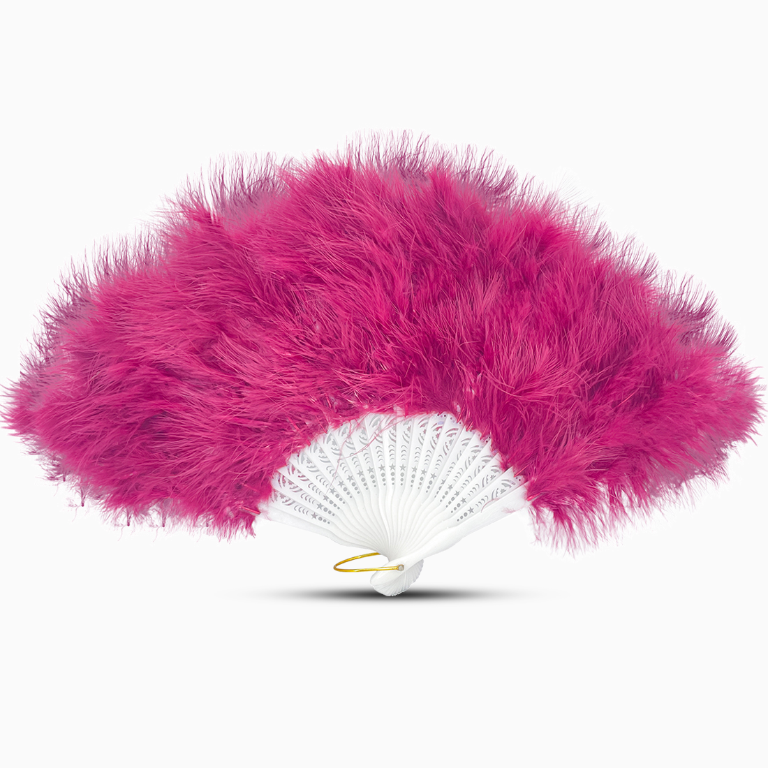 A Maroon Red marabou feather fan displayed against a clean white background.
