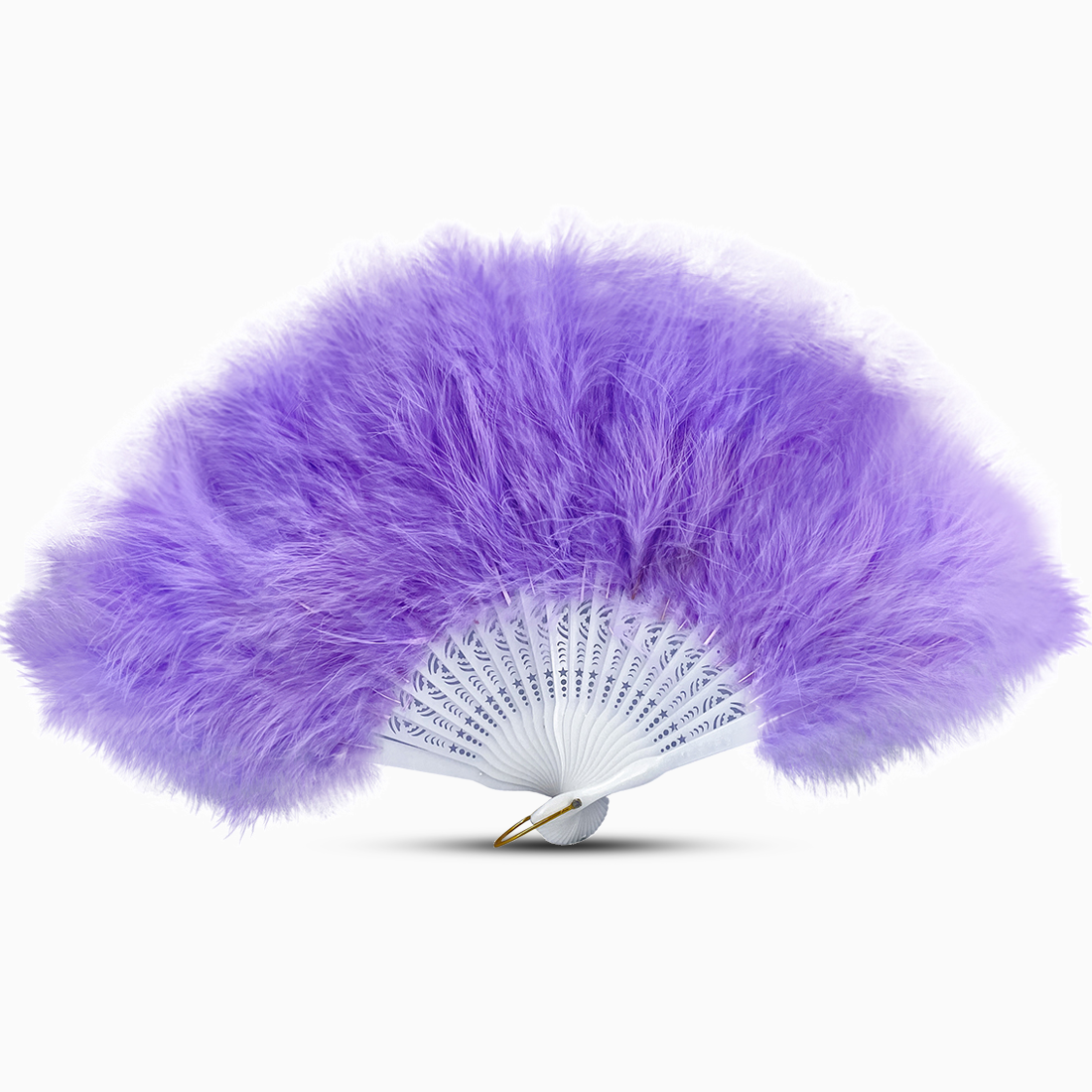 A Soft Purple marabou feather fan displayed against a clean white background.