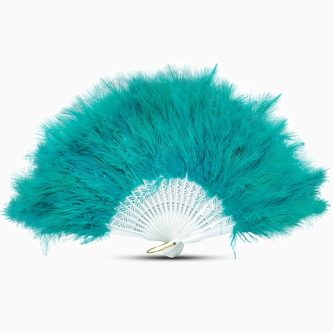 A Light Turquoise marabou feather fan displayed against a clean white background.