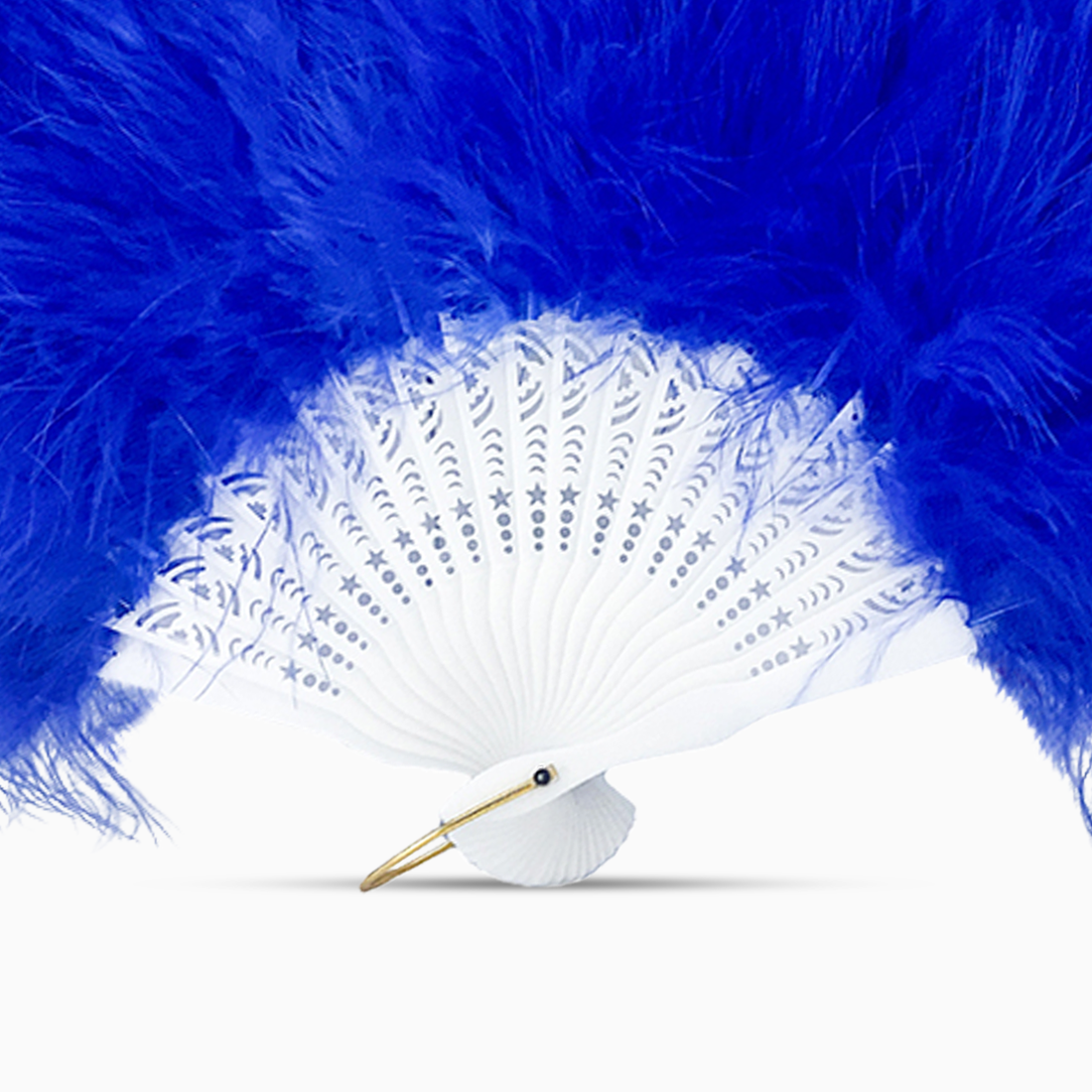 feather blue hand fan with a plastic rib.