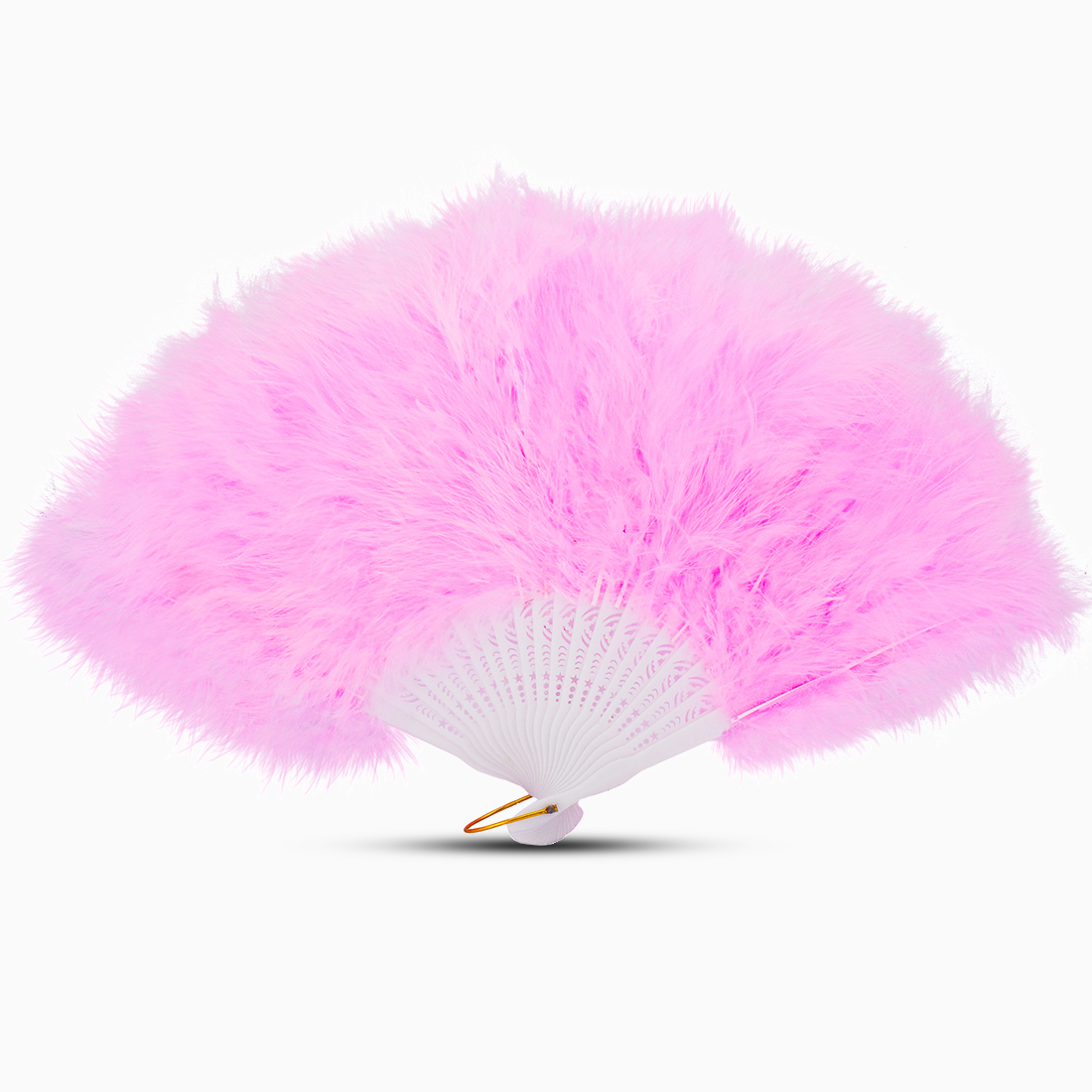 A Soft Pink marabou feather fan displayed against a clean white background.