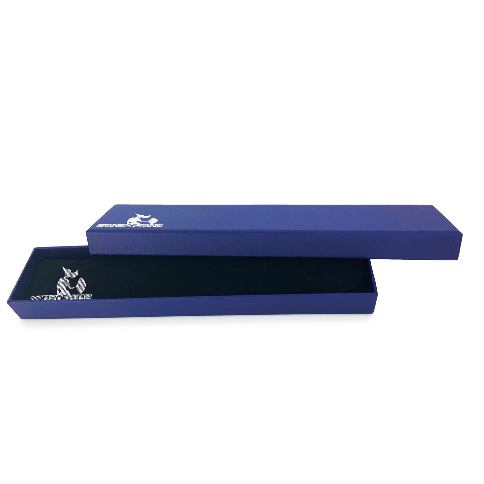 Blue rectangular box with a logo on a white background