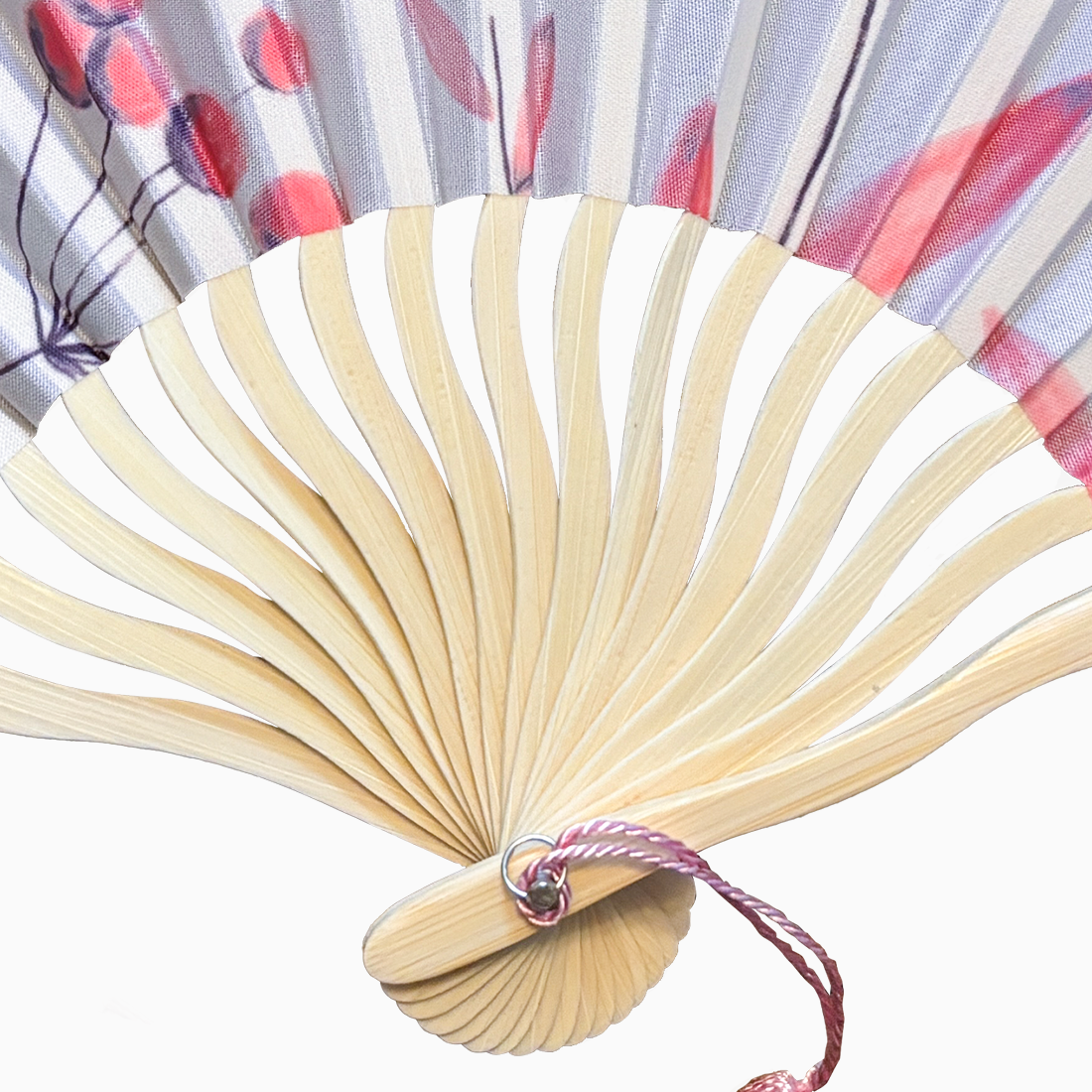 Hand fan featuring wavy bamboo rib design.
