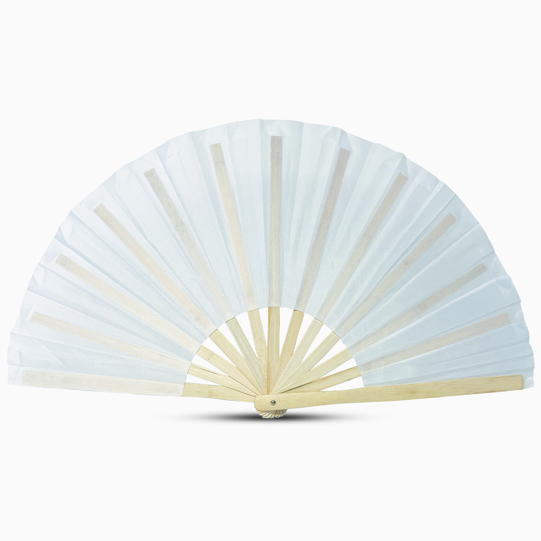 Stylish snowfall white fan with a natural bamboo handle, part of the Raveglow series, ideal for vibrant events and gatherings.
