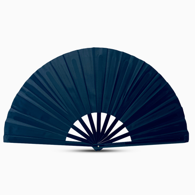 Stylish midnight black fan with a black handle, part of the Raveglow series, ideal for vibrant events and gatherings.