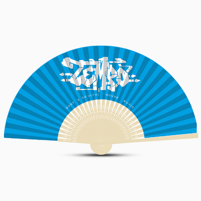 promotional blue hand fan with custom logo