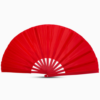 Stylish Crimson Blaze fan with a red handle, part of the Raveglow series, ideal for vibrant events and gatherings.