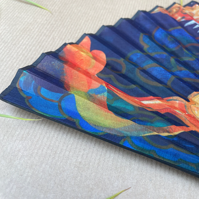 Colorful fabric with abstract design on a textured white surface