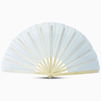 Stylish snowfall white fan with a natural bamboo handle, part of the Raveglow series, ideal for vibrant events and gatherings.