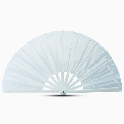 Stylish peal white fan with a white handle, part of the Raveglow series, ideal for vibrant events and gatherings.
